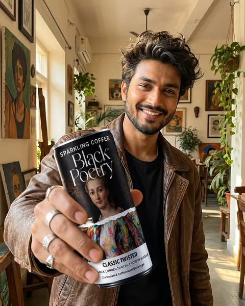 Concept visual: a person holding Black Poetry Classic Twisted Sparkling Coffee