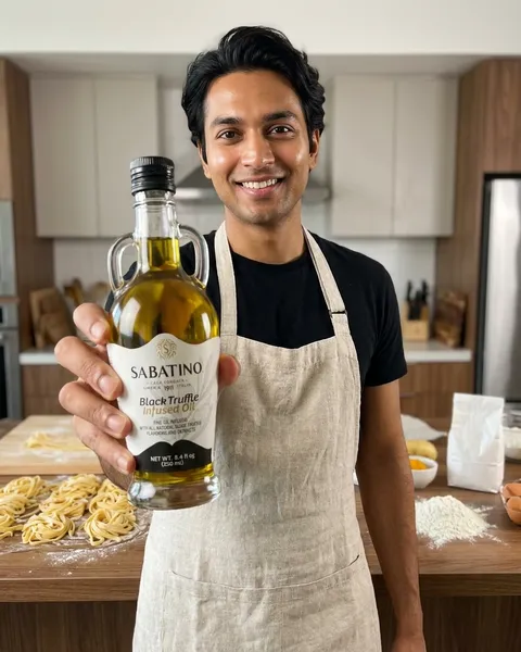 Concept visual: a person holding Sabatino Truffles Black Truffle Infused Olive Oil